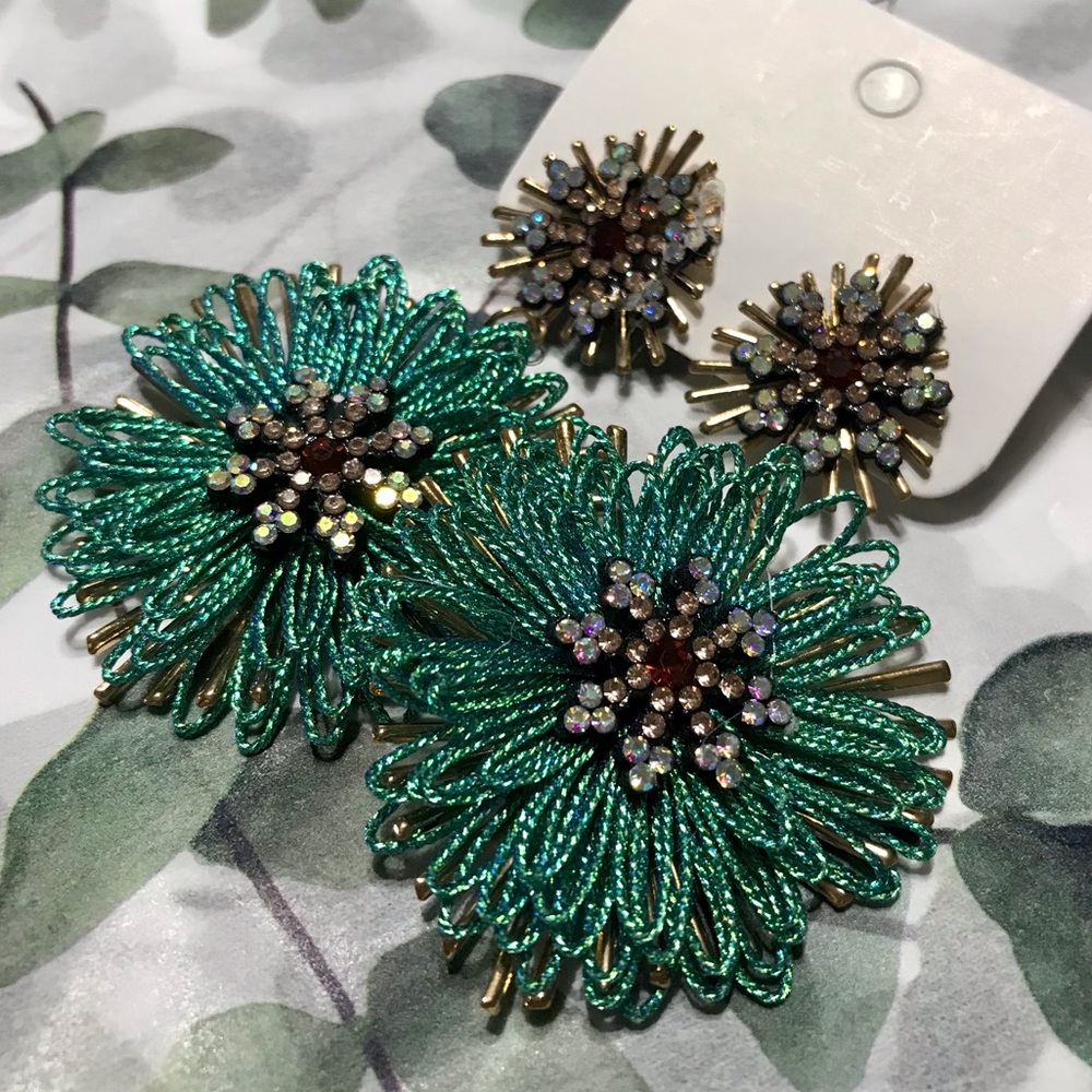 Jade Green Statement Earrings NWOT - Picture 3 of 4